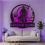 Cartel de metal personalizado con luz LED de vaquero y perro, regalo western para él, decoración rústica para el salón