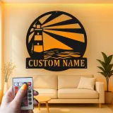 Personalized Lighthouse Metal Wall Art | Custom Name Sign with LED Light | Modern Coastal Decor for Beach House