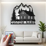 Custom Mountain Cabin Led Light Metal Wall Art Personalized Housewarming Gift Rustic Living Room Decor