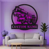 Personalisierte LED-Metall-Wandkunst mit Kranwagen – Geschenk für Bauarbeiter, Garage oder Werkstatt