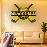 Custom Golf LED Metal Wall Art | Personalized Golfer Name Sign | Man Cave Decor & Home Bar Gift