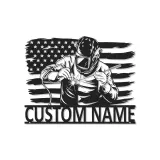 Insegna in metallo personalizzata con saldatore e bandiera americana retroilluminata, regalo personalizzato per officine o garage di saldatori