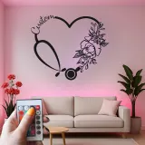 Insegna personalizzata con stetoscopio | Arte da parete in metallo LED per clinica | Regalo su misura per infermieri e medici | Targhetta floreale a cuore