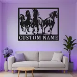 Insegna in metallo personalizzata con LED per cavallo | Arte murale equestri personalizzata | Decorazione per ranch e fienile per amanti dei cavalli