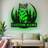 Insegna in metallo LED personalizzata con lupo - Regalo per amanti della natura, decorazione per cabin rustica