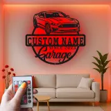 Letrero de garaje con coche muscle personalizado | Arte mural LED de metal personalizado | Regalo para amante de los coches y decoración de sala de juegos
