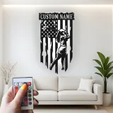 Panneau de golf personnalisé avec LED | Décoration murale en métal personnalisée pour golfeur | Décor drapeau américain pour bureau, maison et man cave