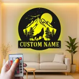 Personalisierte Wolf-Bergszene LED-Licht Metall-Wandkunst Geschenk für Naturliebhaber Rustikale Cabin-Dekoration 3