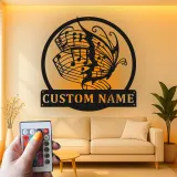 Insegna in metallo personalizzata con note musicali e farfalla luce LED regalo per amanti della musica decorazione per camera da letto o studio