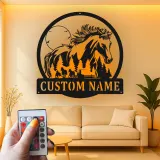 Insegna LED personalizzata con cavallo | Arte in metallo personalizzata | Decorazione rustica per amanti dell'equitazione