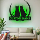 Cartel de metal personalizado con silueta de gato y luz LED, regalo personalizado para amantes de mascotas, decoración para dormitorio o salón