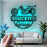 Décoration murale en métal LED personnalisée pour garage de moto - Cadeau personnalisé pour motards, décoration de man cave ou de garage