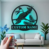 Cartel de metal personalizado de Cockatoo con luz LED Regalo para amante de aves Decoración de sala de estar o patio