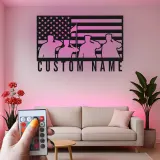 Patriotic American Flag Metal Sign | Custom Veteran Name Wall Art | LED Backlit Military Silhouette Decor