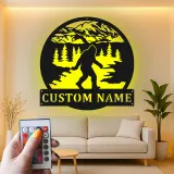 Custom Bigfoot Forest Led Light Metal Wall Art Unique Gift for Outdoor Enthusiasts Cabin or Man Cave Decor