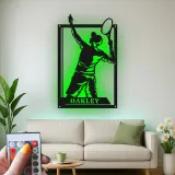 Personalized Tennis Player Metal Wall Art | Custom LED Name Sign for Game Room | Athlete Silhouette Decor