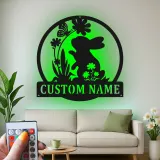 Insegna in metallo LED personalizzata con coniglio e farfalla, regalo per nursery, decorazione per stanza dei bambini