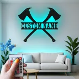 Custom Firefighter Axes LED Sign | Personalized Metal Name Art | Fire Station & Man Cave Decor | Fireman Gift