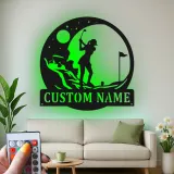 Personalized Golfer LED Sign | Custom Metal Wall Art for Home & Office | Golf Lover Gift