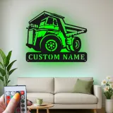 Insegna in metallo LED a forma di camion ribaltabile personalizzata - Regalo per appassionati di costruzione - Decorazione per garage o ufficio