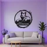 Enseigne renard LED en métal sur mesure | Décoration murale faune personnalisée | Décor rustique avec prénom pour chalet ou maison | Cadeau pour amoureux de la nature