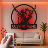 Highland Cow LED Metal Sign | Custom Name Wall Art | Rustic Farmhouse Decor for Rancher & Home Bar