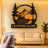 Personalized Mountain Metal Sign | LED Wall Art for Cabin Decor | Rustic Nature Scene for Lodge, Office & Home