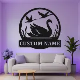 Cartel de Metal LED de Cisne Personalizado | Arte Mural de Escena de Estanque Personalizada | Regalo para Amantes de la Naturaleza y Decoración de Granja Moderna
