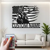 Custom Deer with American Flag Led Light Metal Wall Art Personalized Gift for Hunters Rustic Cabin Decor