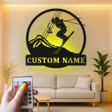 Custom Alpine Skier Metal Wall Art | LED Mountain Cabin Decor | Personalized Ski Lover Gift | Illuminated Silhouette Sign