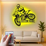 Personalisierte Metall-Wandkunst mit LED-Beleuchtung für Motocross-Fahrer – Geschenk für Dirtbike-Enthusiasten, Garage oder Spielzimmer Dekor