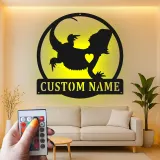 Cartel de metal personalizado con luz LED de dragón barbudo Regalo para amantes de reptiles Decoración de dormitorio o salón 2