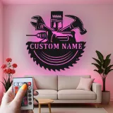 Custom Tool Set Led Light Metal Wall Art Personalized Gift for Handyman Garage or Workshop Decor 2