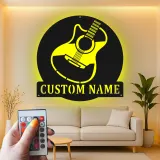 Letrero LED de guitarra personalizado | Decoración mural de metal personalizada para músicos | Decoración para estudio y sala de música con nombre