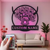 Custom Highland Cow LED Sign | Floral Metal Wall Art for Farmhouse Decor | Personalized Rustic Gift for Cow Lover