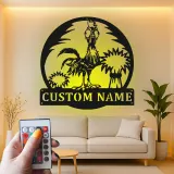Cartel de Metal Personalizado de Gallo | Decoración LED Personalizada para Gallinero | Arte Mural Divertido para Granjero