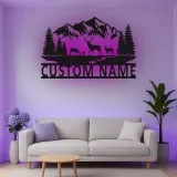 Custom Deer Mountain Scene Led Light Metal Wall Art Personalized Nature Gift for Outdoor Lovers Cabin Decor
