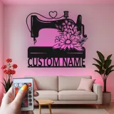 Custom Sewing Machine Sign | Personalized LED Metal Wall Art | Seamstress Gift & Craft Room Decor