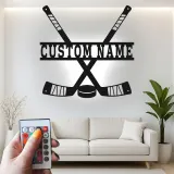 Panneau de hockey personnalisé pour mur | Décoration murale en métal sur mesure | Déco de salle de jeux et cadeau LED pour fan de sport