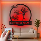 Insegna in metallo LED a forma di fata e fiori personalizzata - Regalo per amanti delle fate, decorazione incantevole per giardino
