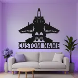 Plaque LED personnalisée avion de chasse en métal | Décoration murale personnalisée | Cadeau pour pilote militaire | Déco avion pour man cave