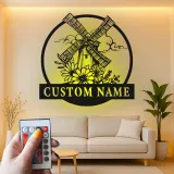 Personalisiertes LED-Metallschild mit Windmühlen-Motiv – Rustikales Geschenk für das Wohnzimmer