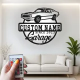 Décoration murale en métal personnalisée avec rétroéclairage LED de voiture classique - Cadeau de garage pour lui
