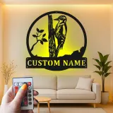 Personalisierte Specht LED-beleuchtete Metall-Wandkunst Geschenk für Naturfreunde Rustikale Wohnkultur für Vogelenthusiasten