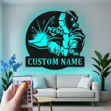 Personalisierte LED-Metall-Wandkunst für Schweißer – Geschenk für Schweißer, Garagen- oder Werkstattdekor