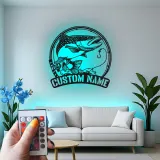 Panneau de pêche personnalisé avec LED | Décoration murale en métal sur mesure | Déco de maison de lac et salle de loisirs | Cadeau pour pêcheur
