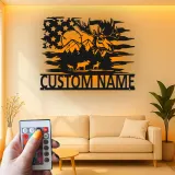 Personalisierte Elchfamilie Metall-Schild | Rustikale LED-Wandkunst für Kabine & Lodge | Individuelle Namens Berg-Deko