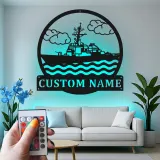 Arte in Metallo LED Personalizzata della Nave Cacciatorpediniere della Marina | Regalo Personalizzato per Marinai | Decorazioni per Veterani
