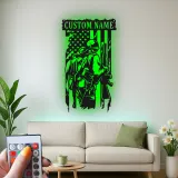 Personalized Soldier Metal Sign | Patriotic LED Wall Art | Custom Veteran Name Plaque | US Military Man Cave Decor