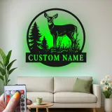 Custom Deer Led Light Metal Wall Art Personalized Nature Lover Gift Rustic Cabin Decor